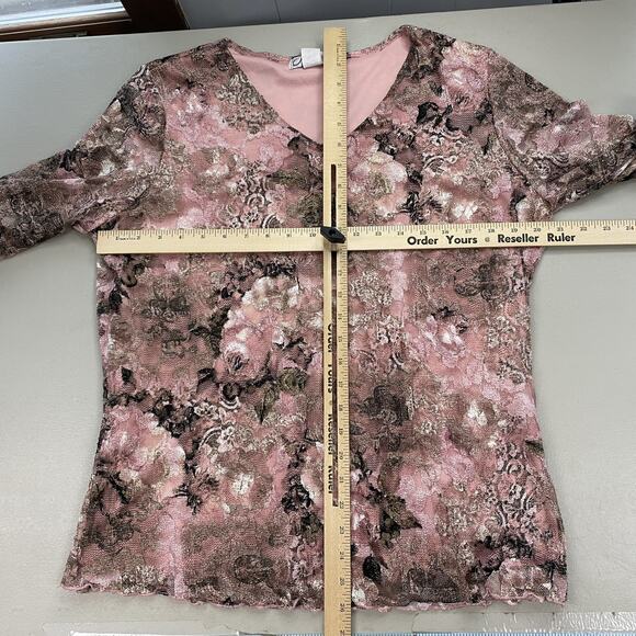 Dressbarn Top 1X Pink Floral Lace Bell Sleeve Sheer Layers Fairy Grunge Vtg Y2K - Picture 8 of 14